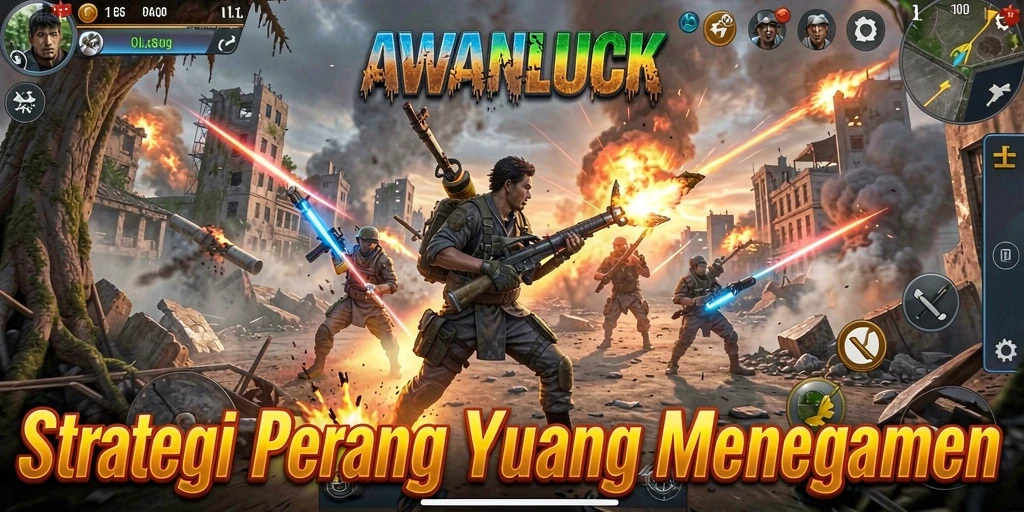 Screenshot gameplay AWANLUCK menampilkan pertempuran strategis yang intens.