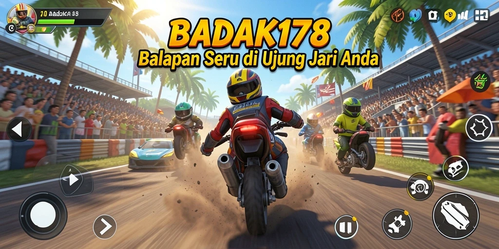 Tampilan gameplay seru BADAK178 yang menampilkan aksi balapan mendebarkan.