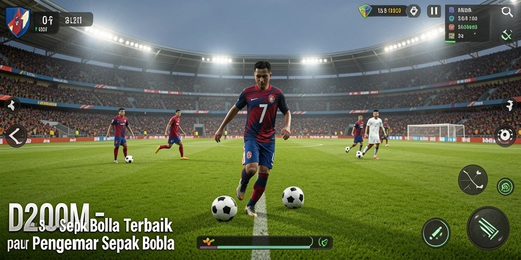 Tampilan gameplay yang memukau dalam D200M dengan grafis sepak bola realistis.