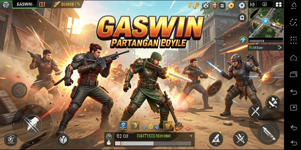 Screenshot GASWIN menunjukkan aksi seru dalam pertempuran Battle Royale.