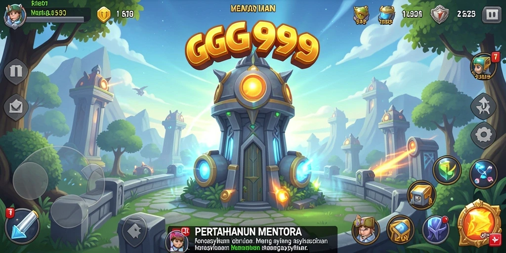 Tampilan gameplay <strong>GG999</strong> yang penuh aksi dalam pertempuran Tower Defense.