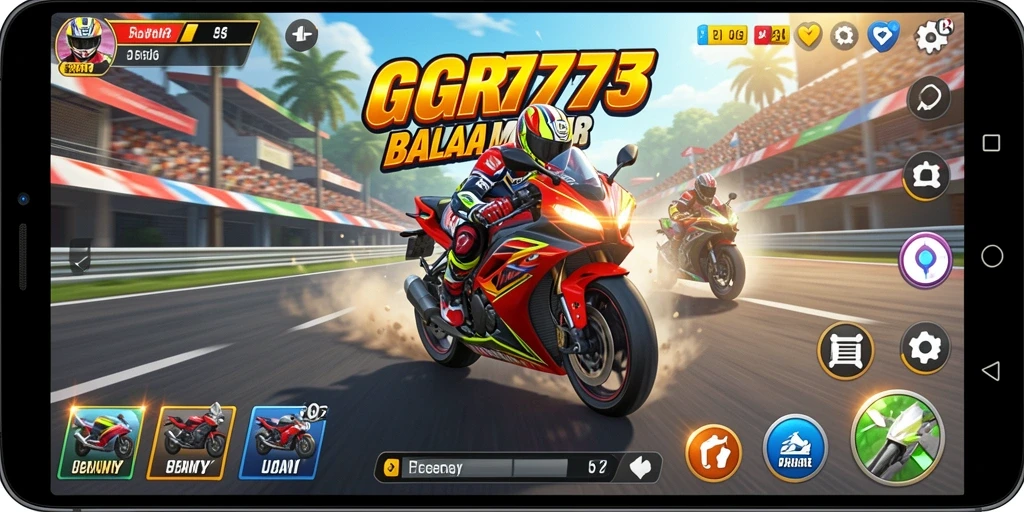 Gameplay intens GGR7777 dengan balapan motor yang seru.