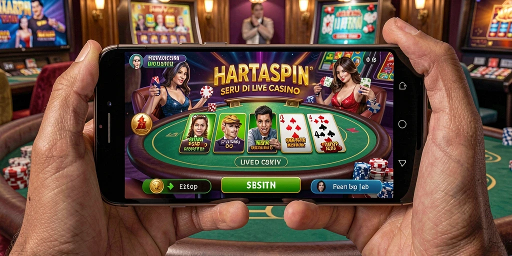 Screenshot HARTASPIN menampilkan dealer profesional dalam sesi Live Casino.