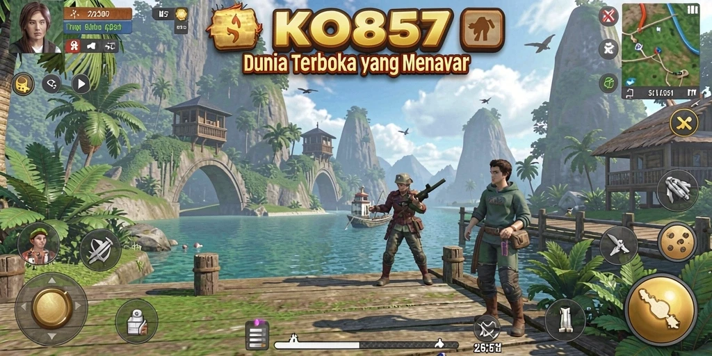 Gameplay KO857 yang menampilkan petualangan di dunia terbuka.