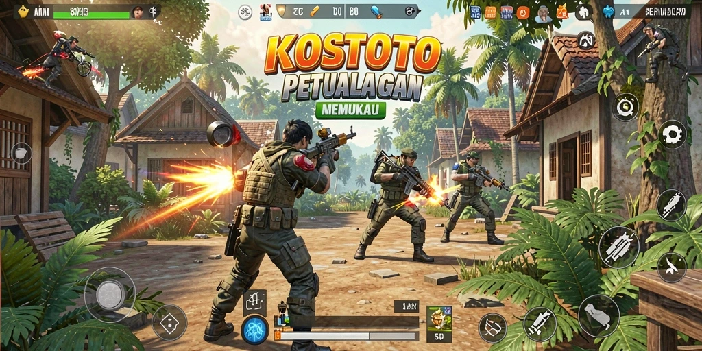 Screenshot KOSTOTO menampilkan pertarungan seru dengan efek visual yang spektakuler.