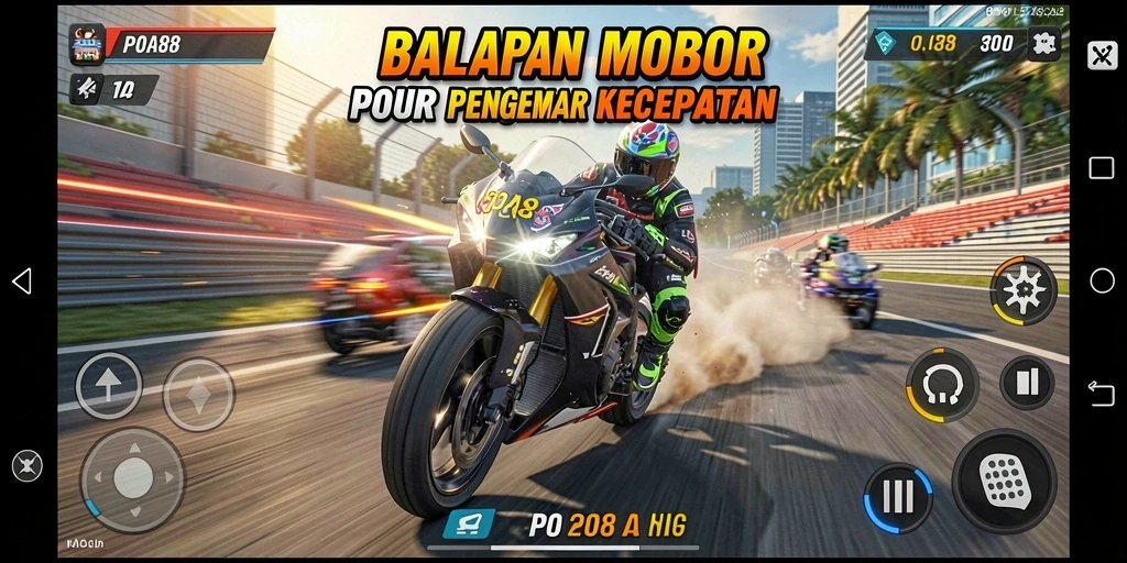 Screenshot gameplay menampilkan balapan motor yang menegangkan dan grafis yang spektakuler.